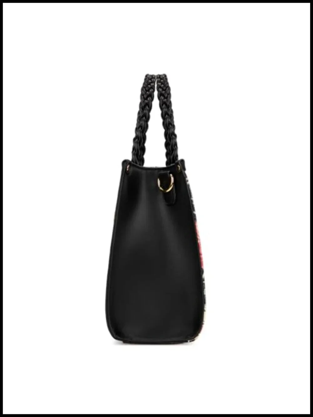 Floral Tote Bag with Braided Details and Adjustable Strap, Faux Leather